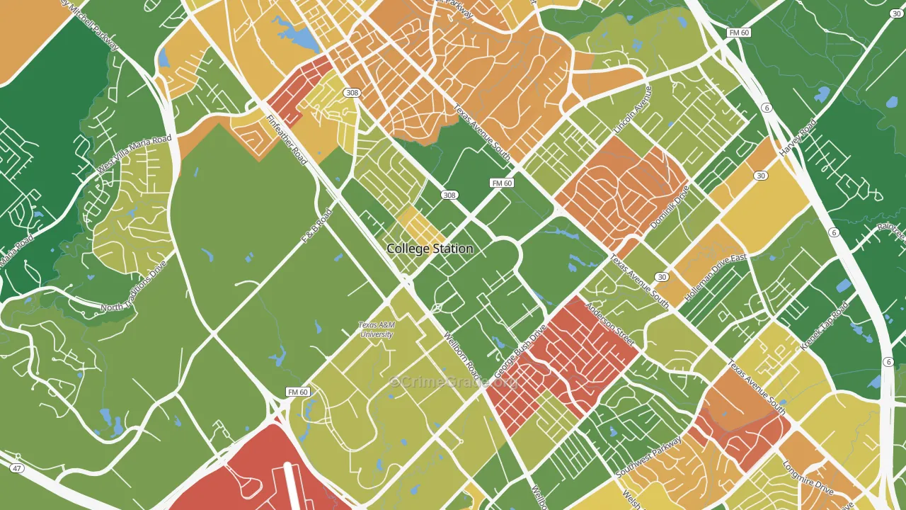 Northgate, College Station, TX Map of Arson Rates