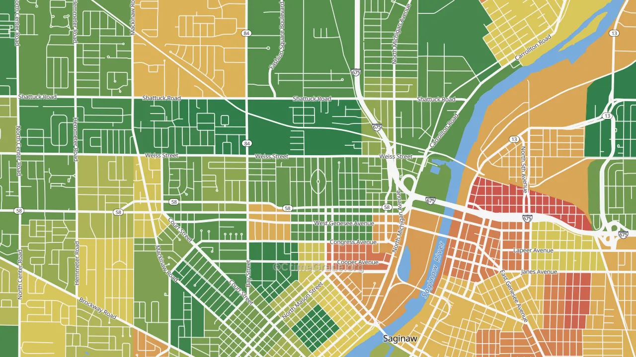 Northmoor, Saginaw, MI Map of Arson Rates