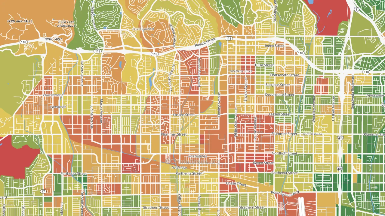 Northridge, CA Map of Arson Rates