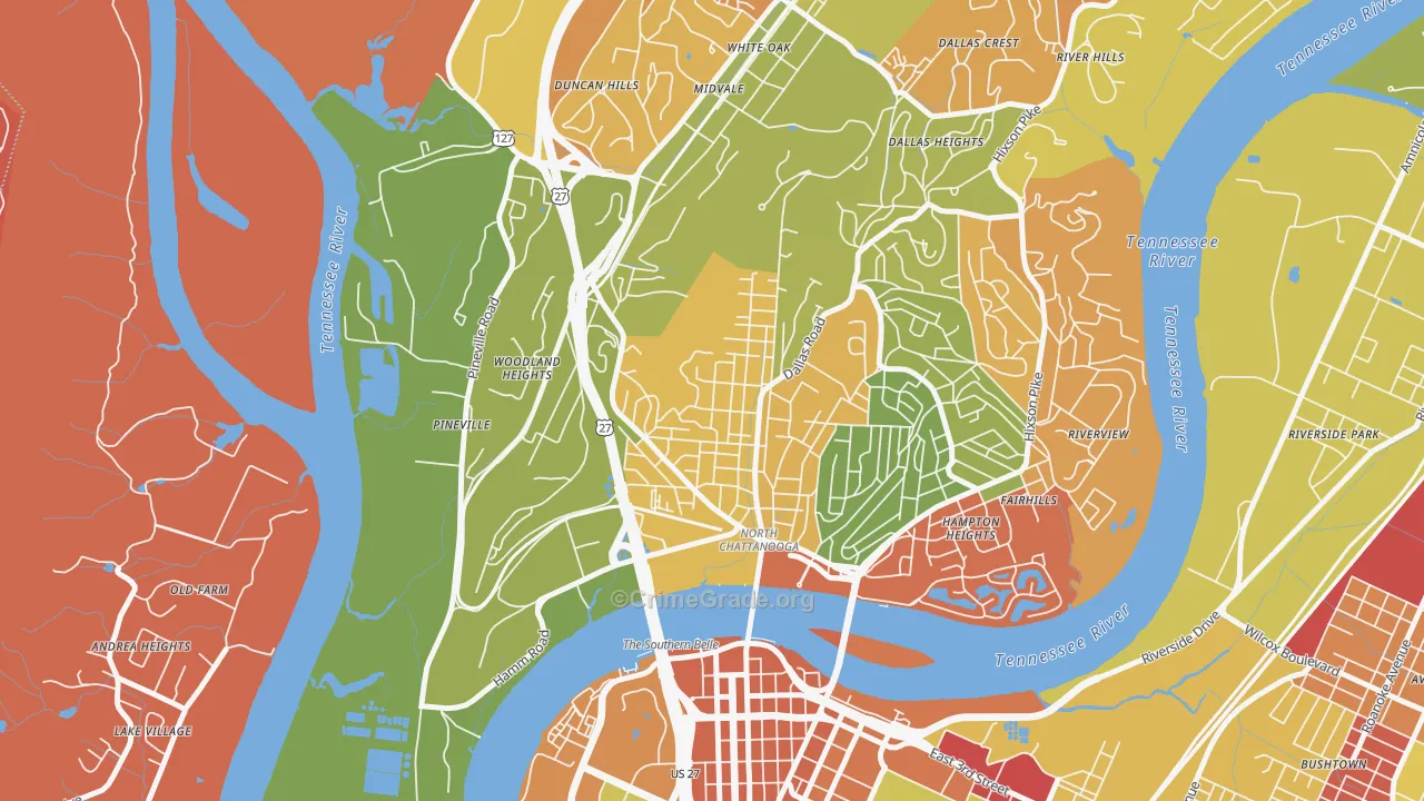 Northside Community, Chattanooga, TN Map of Arson Rates