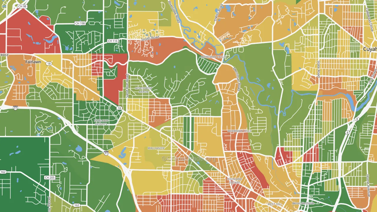 Northwest Akron, Akron, OH Map of Arson Rates