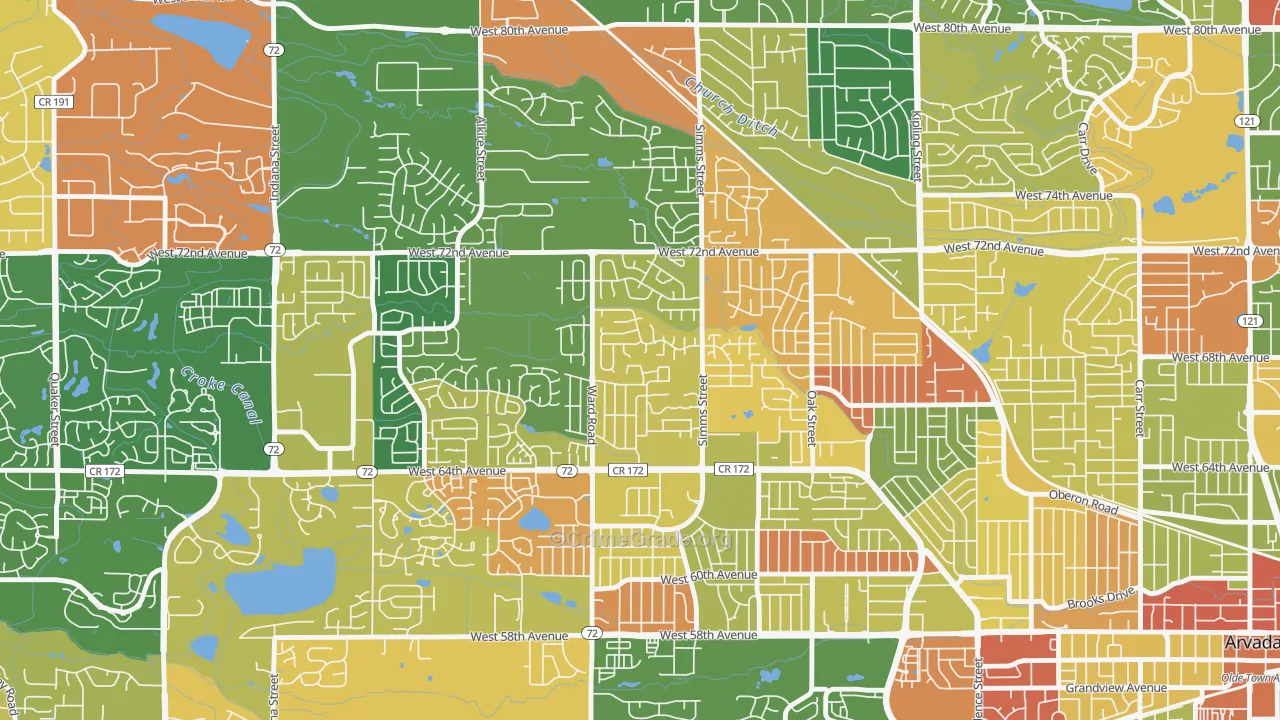 Northwest Arvada, Arvada, CO Map of Arson Rates