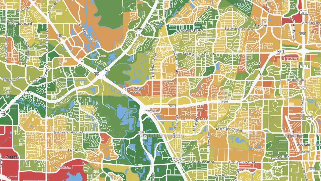 Northwest Dallas, Dallas, TX Map of Arson Rates