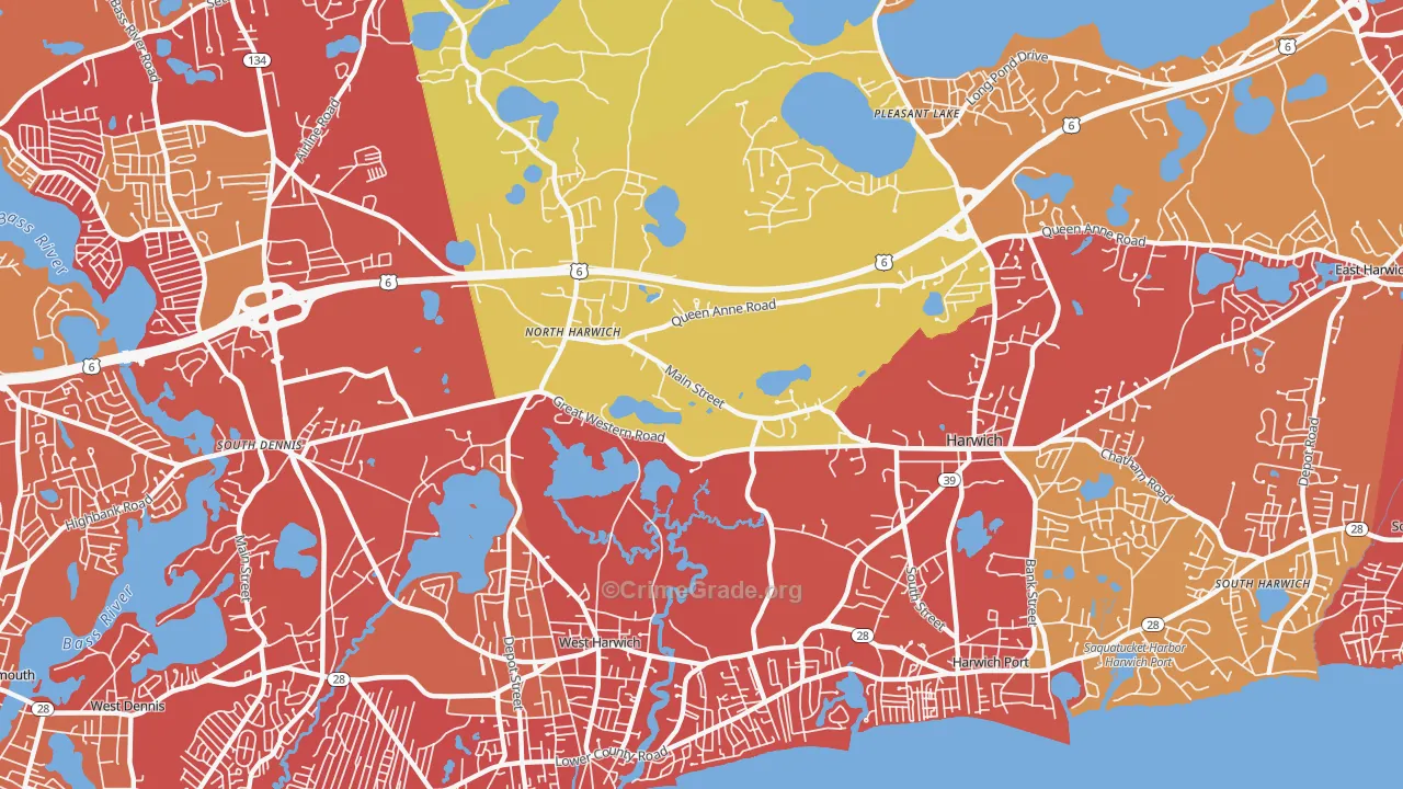 Northwest Harwich, MA Map of Arson Rates