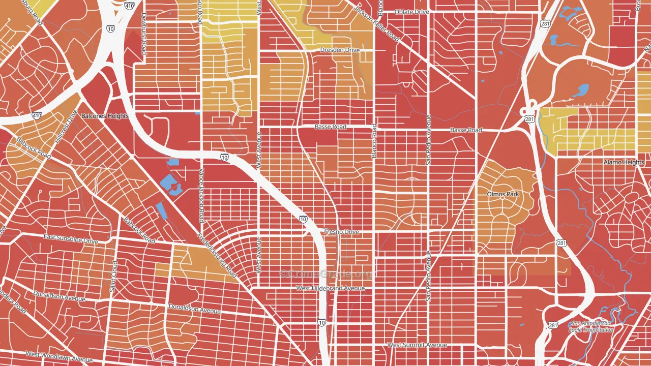 Northwest Los Angeles Heights, San Antonio, TX Map of Arson Rates