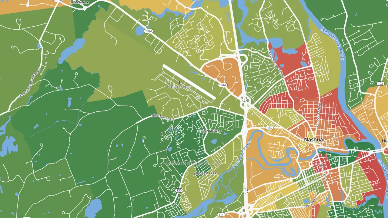 Northwest Nashua, Nashua, NH Map of Arson Rates