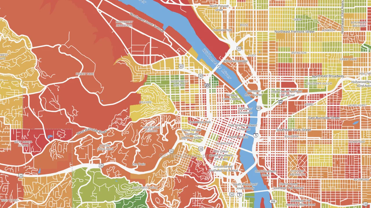Northwest, Portland, OR Map of Arson Rates