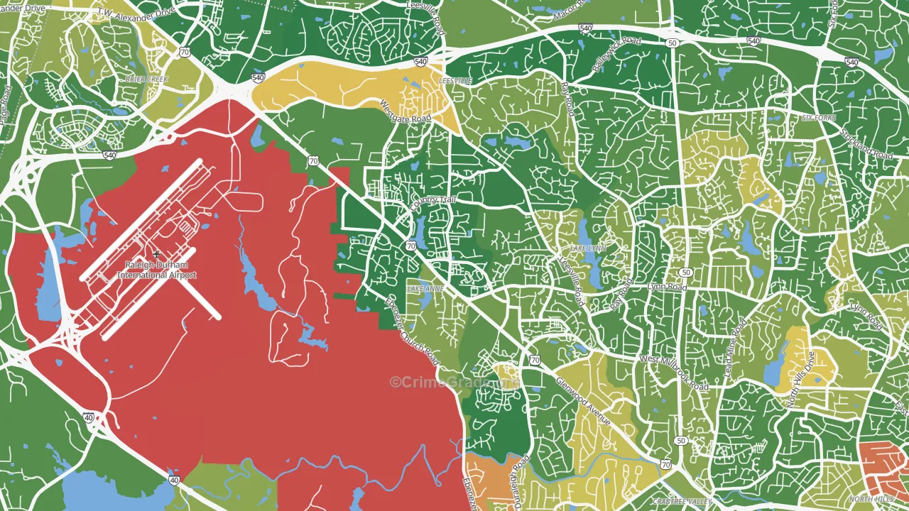 Northwest Raleigh, Raleigh, NC Map of Arson Rates