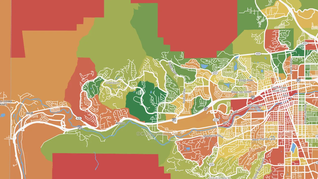 Northwest, Reno, NV Map of Arson Rates