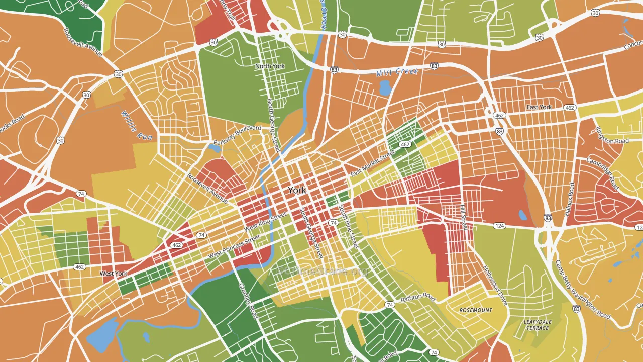 Northwest Triangle, York, PA Map of Arson Rates