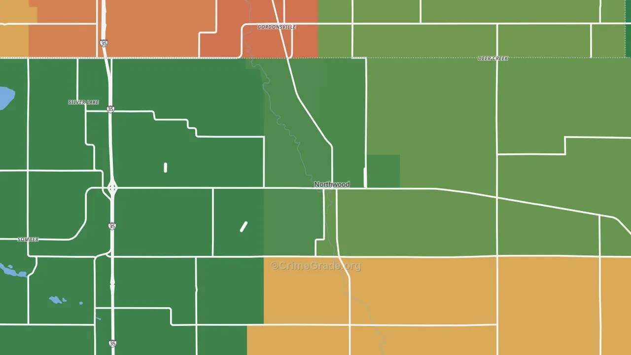 Northwood, IA Map of Arson Rates