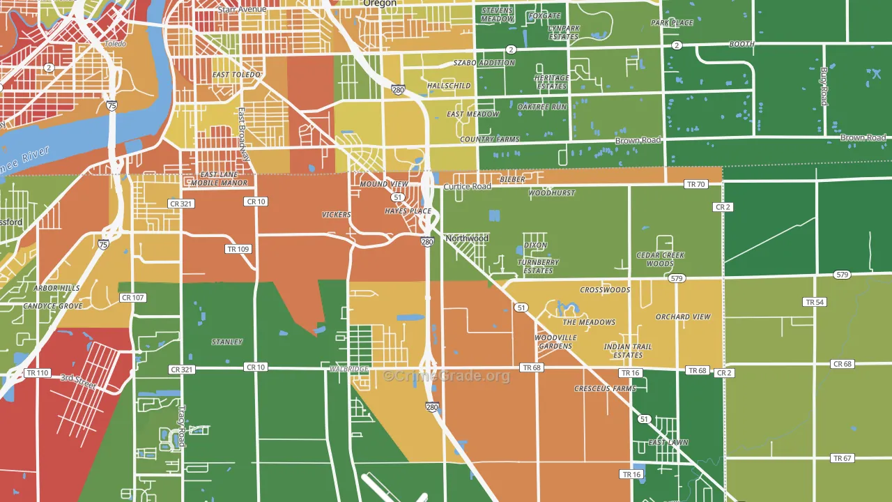 Northwood, OH Map of Arson Rates