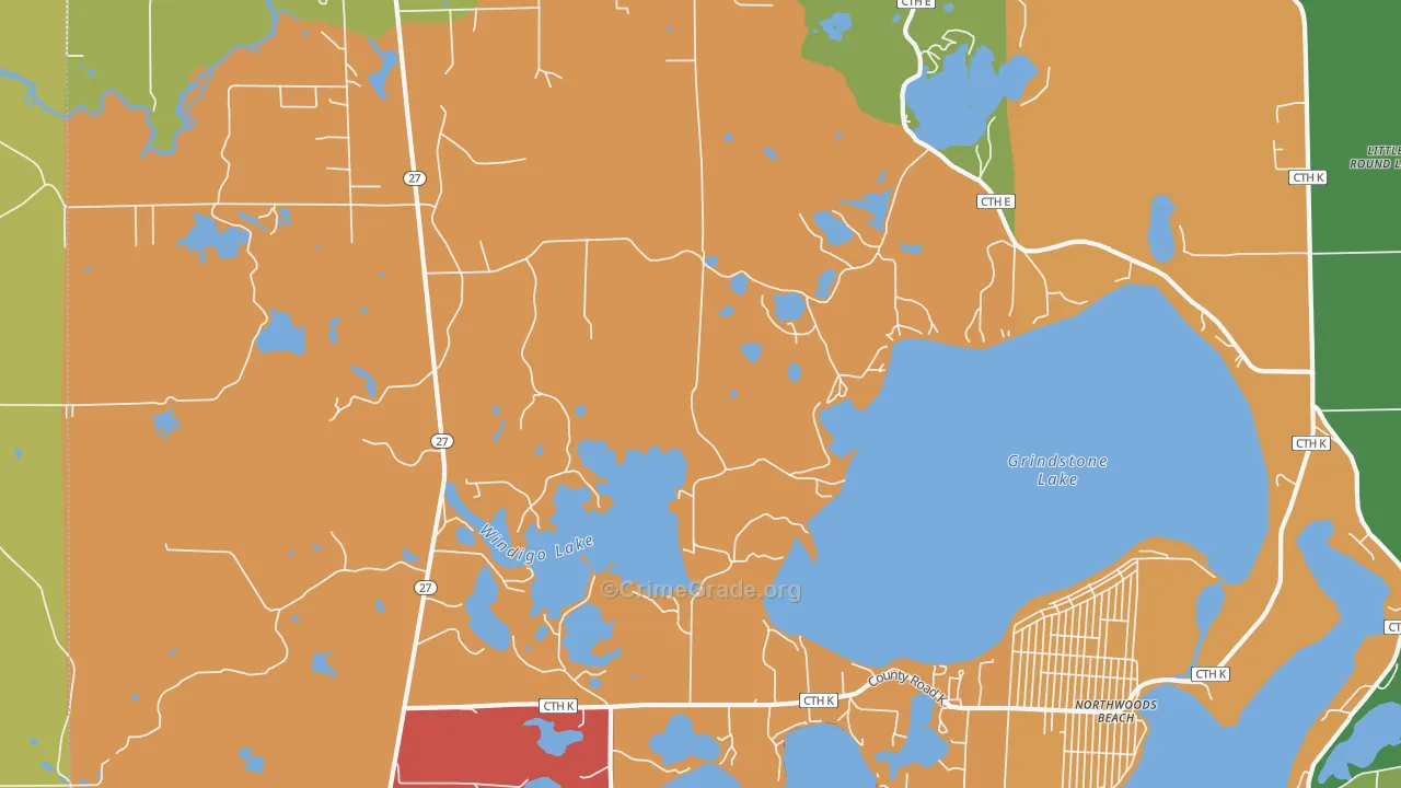Northwoods Beach, WI Map of Arson Rates