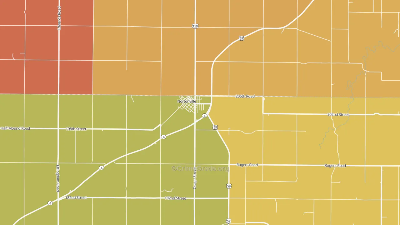 Nortonville, KS Map of Arson Rates