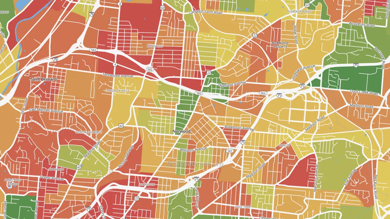 Norwood, OH Map of Arson Rates