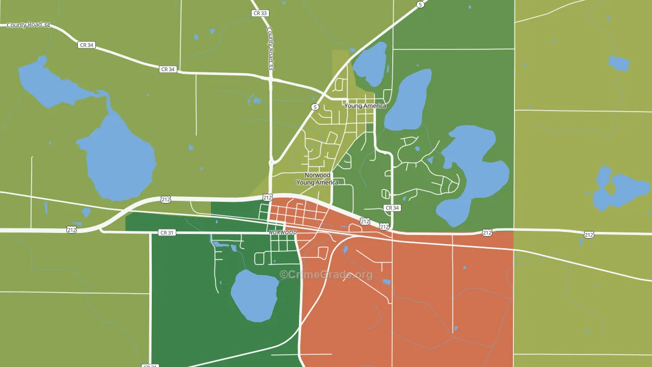 Norwood Young America, MN Map of Arson Rates