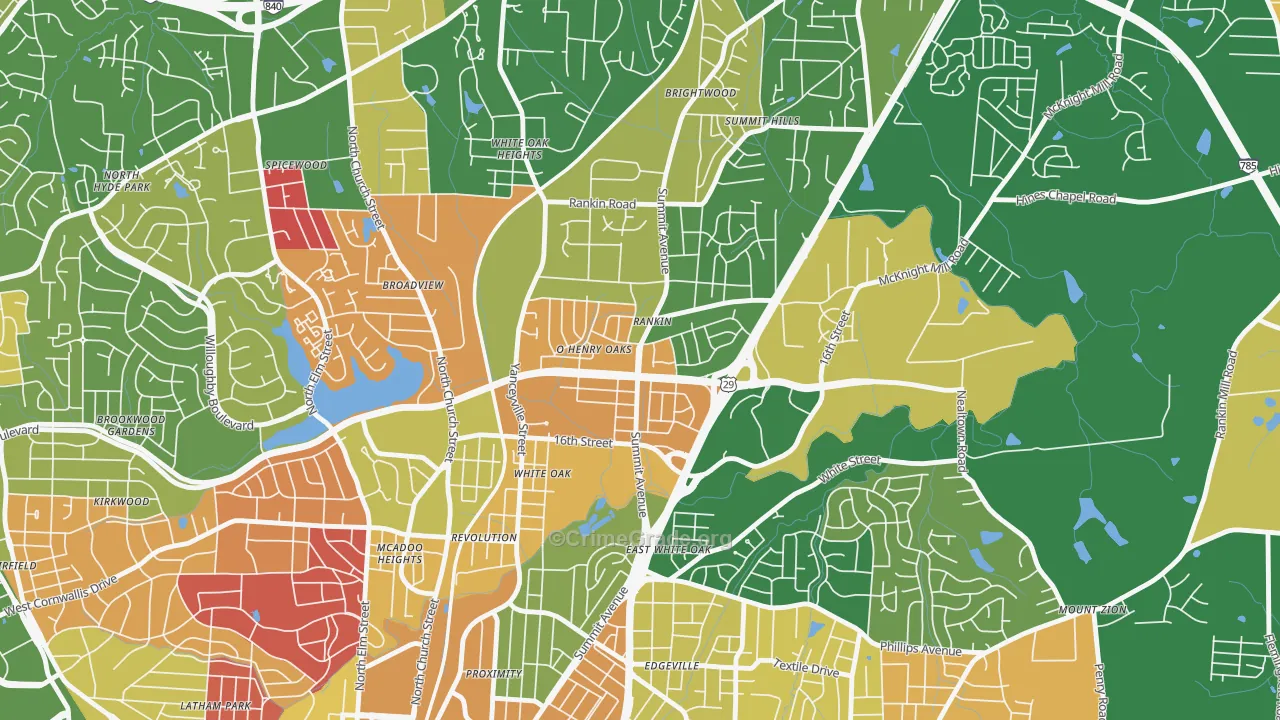 O Henry Oaks, Greensboro, NC Map of Arson Rates