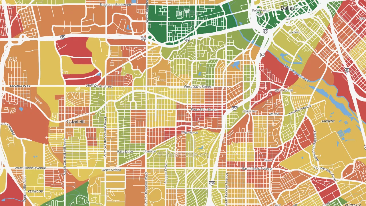 Oak Cliff, Dallas, TX Map of Arson Rates