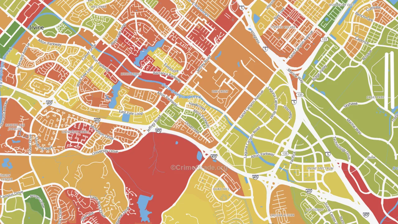 Oak Creek, Irvine, CA Map of Arson Rates