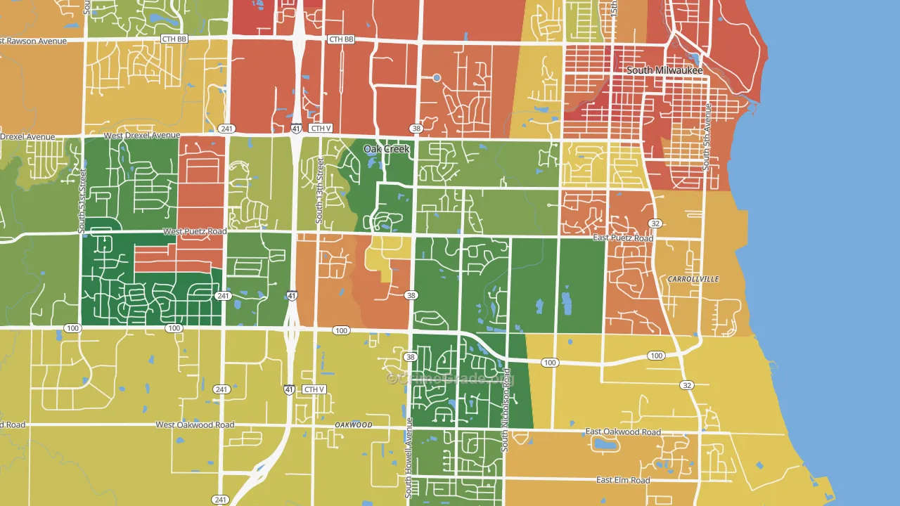 Oak Creek, WI Map of Arson Rates