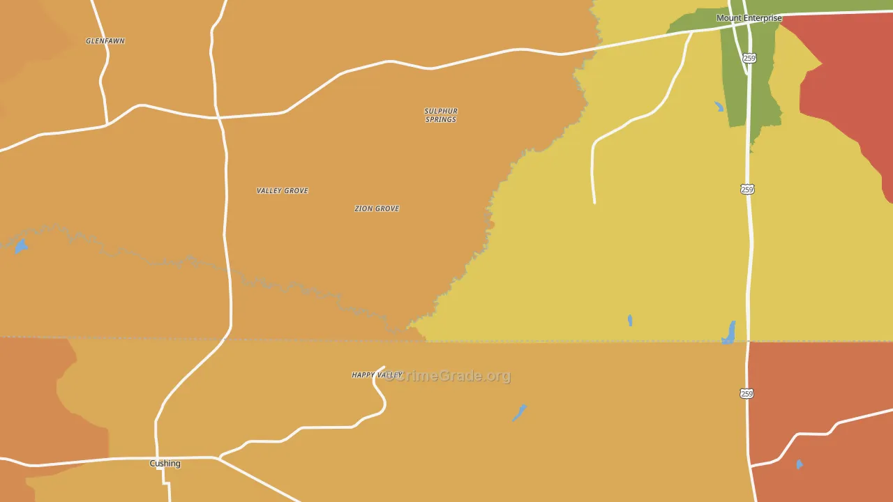 Oak Flat, TX Map of Arson Rates