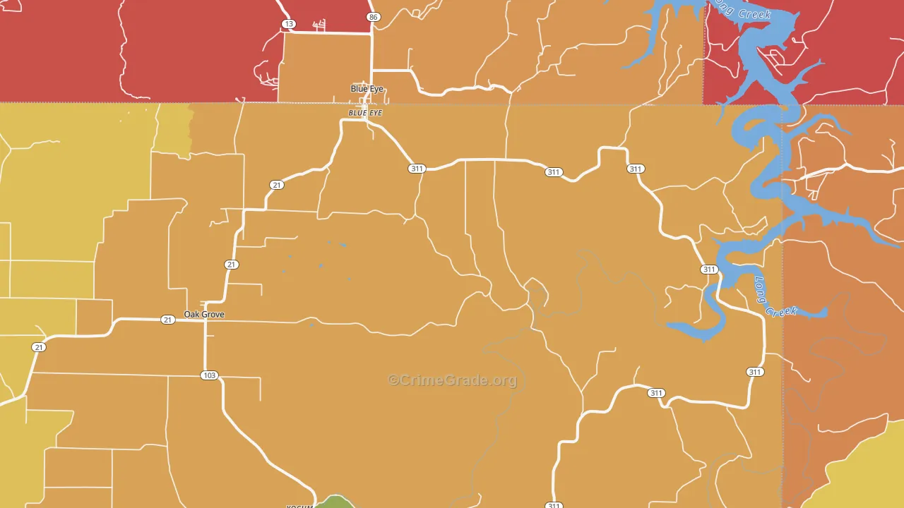 Oak Grove, AR Map of Arson Rates