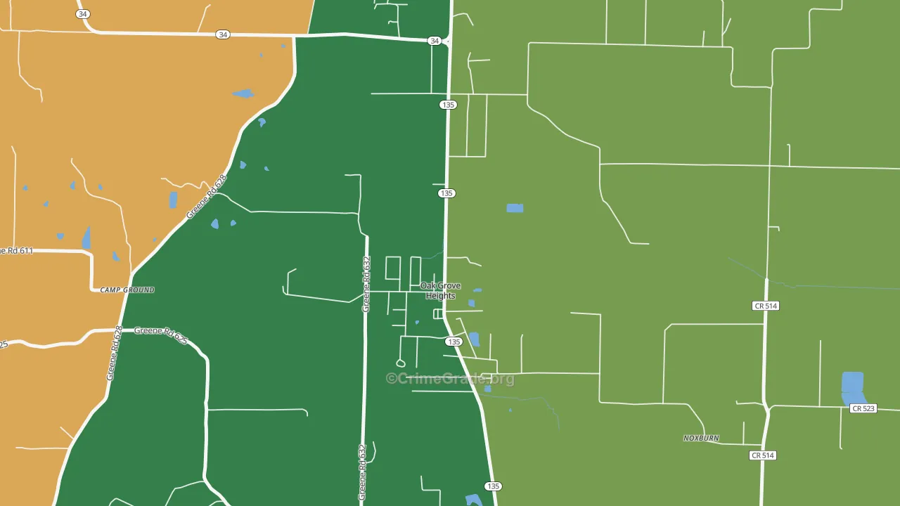 Oak Grove Heights, AR Map of Arson Rates