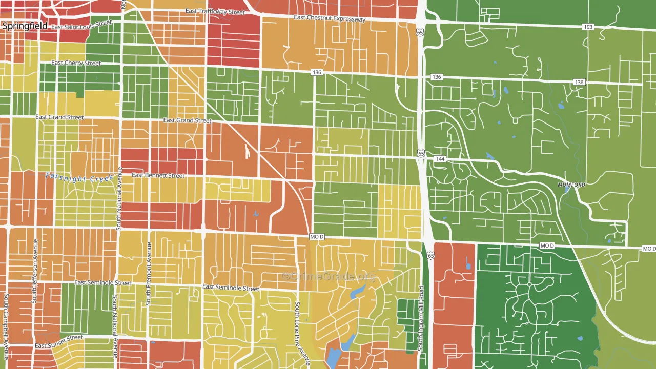 Oak Grove, Springfield, MO Map of Arson Rates