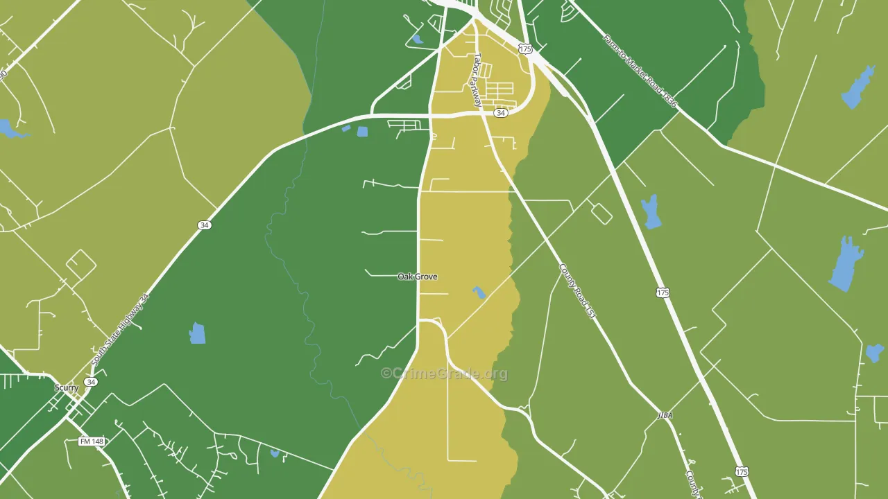Oak Grove, TX Map of Arson Rates