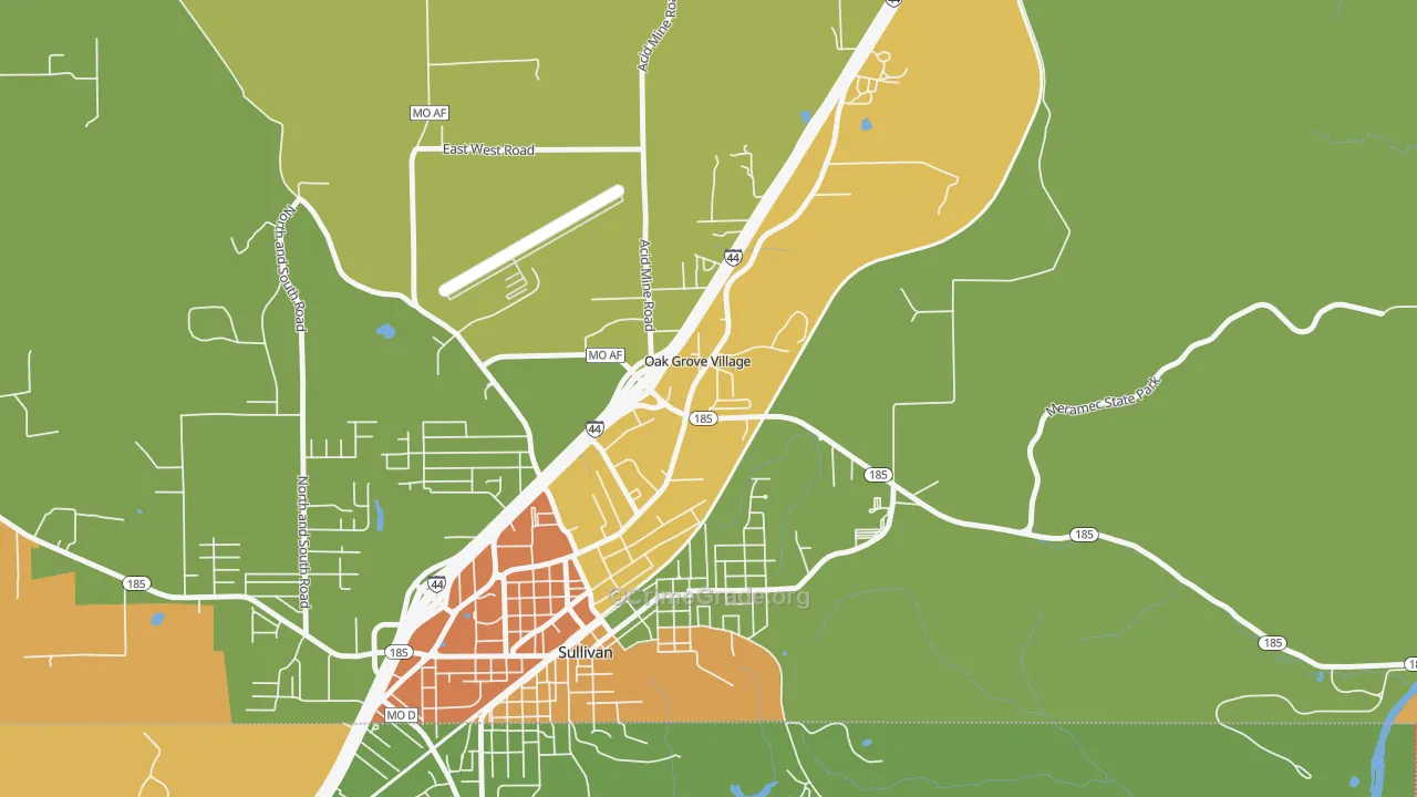 Oak Grove Village, MO Map of Arson Rates