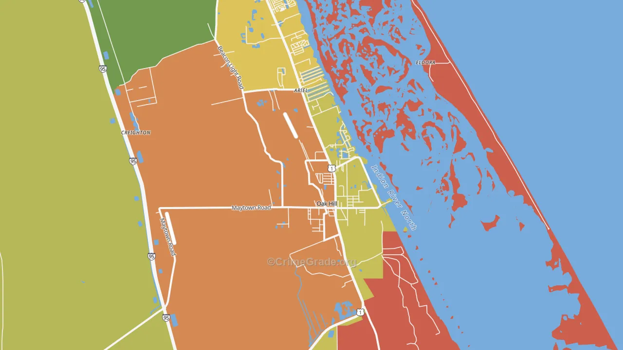 Oak Hill, FL Map of Arson Rates