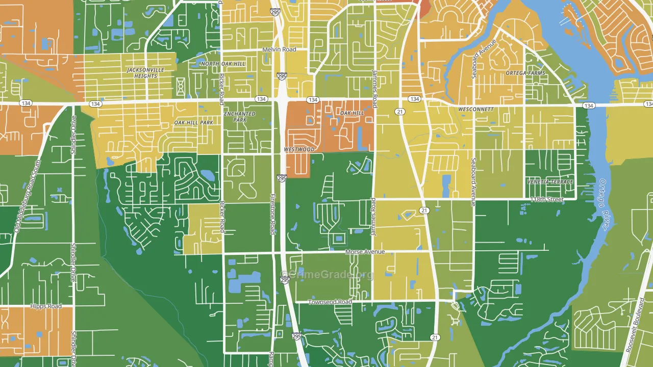 Oak Hill, Jacksonville, FL Map of Arson Rates