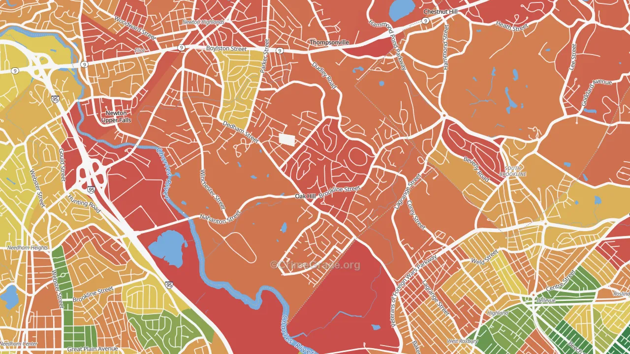 Oak Hill, Newton Center, MA Map of Arson Rates