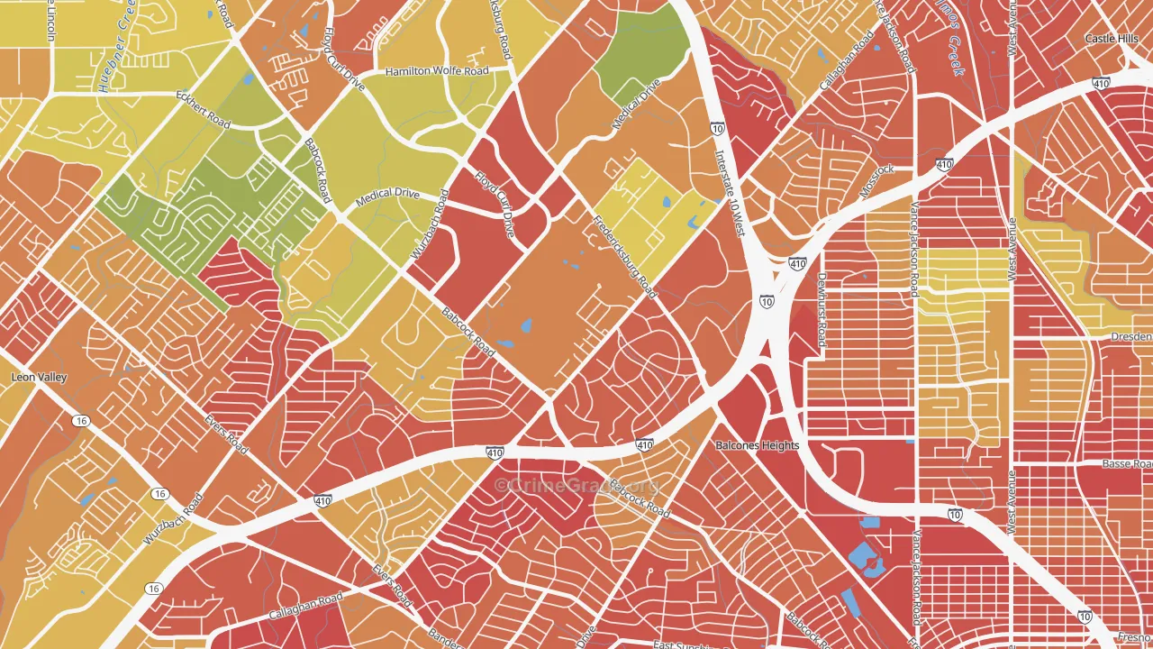 Oak Hills, San Antonio, TX Map of Arson Rates