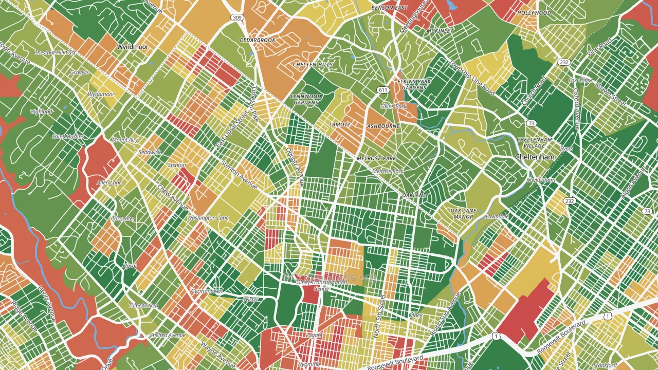 Oak Lane, Philadelphia, PA Map of Arson Rates