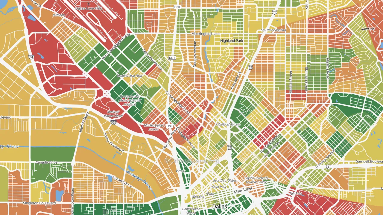 Oak Lawn, Dallas, TX Map of Arson Rates