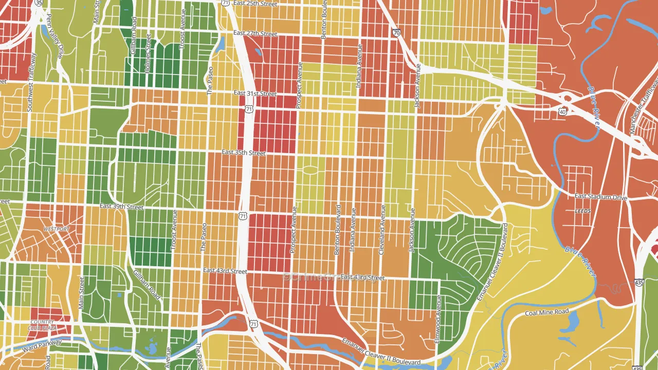 Oak Park Northwest, Kansas City, MO Map of Arson Rates