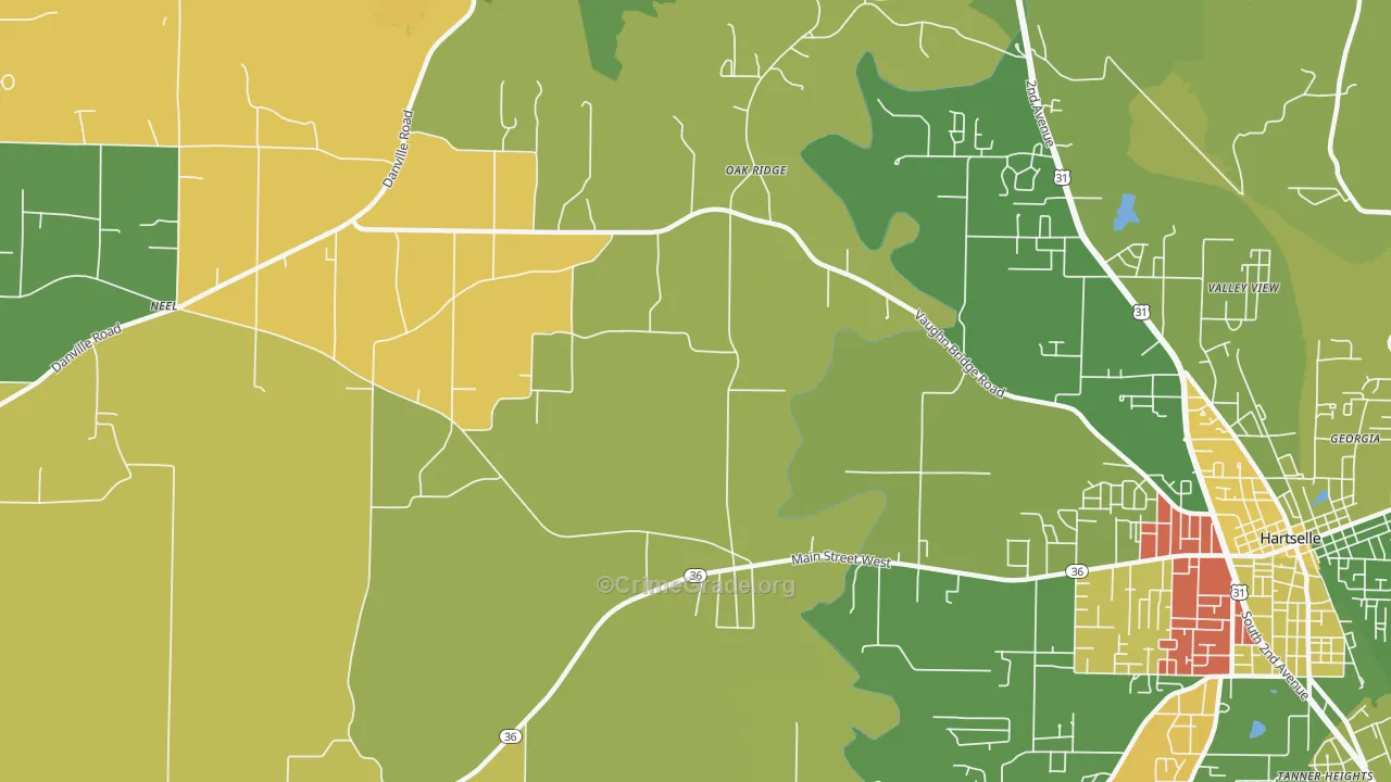 Oak Ridge, AL Map of Arson Rates