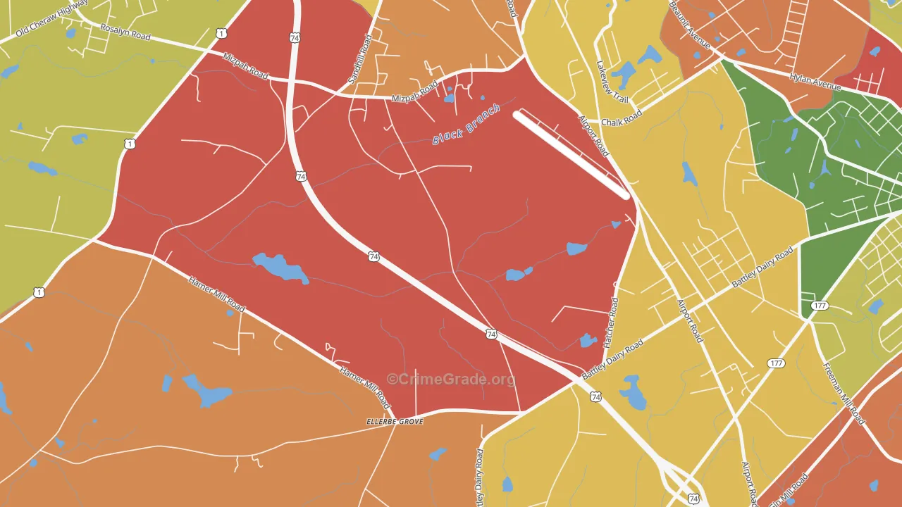 Oak Ridge Park, NC Map of Arson Rates
