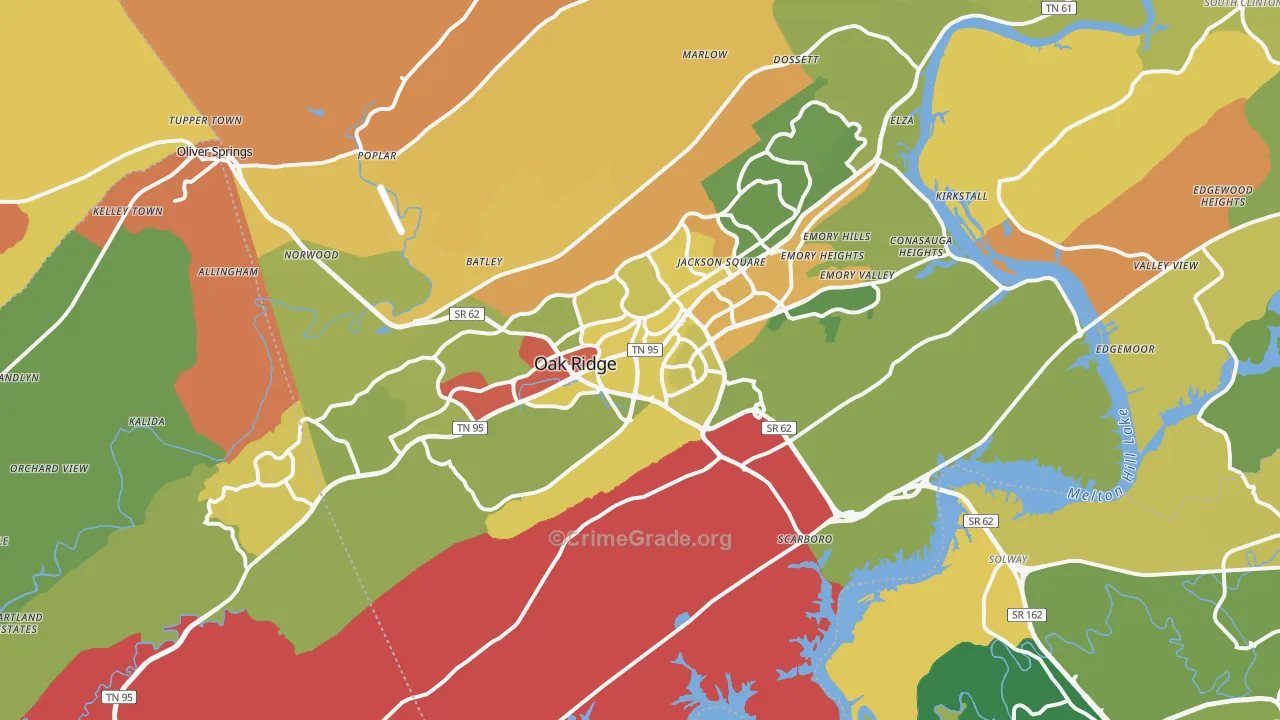 Oak Ridge, TN Map of Arson Rates