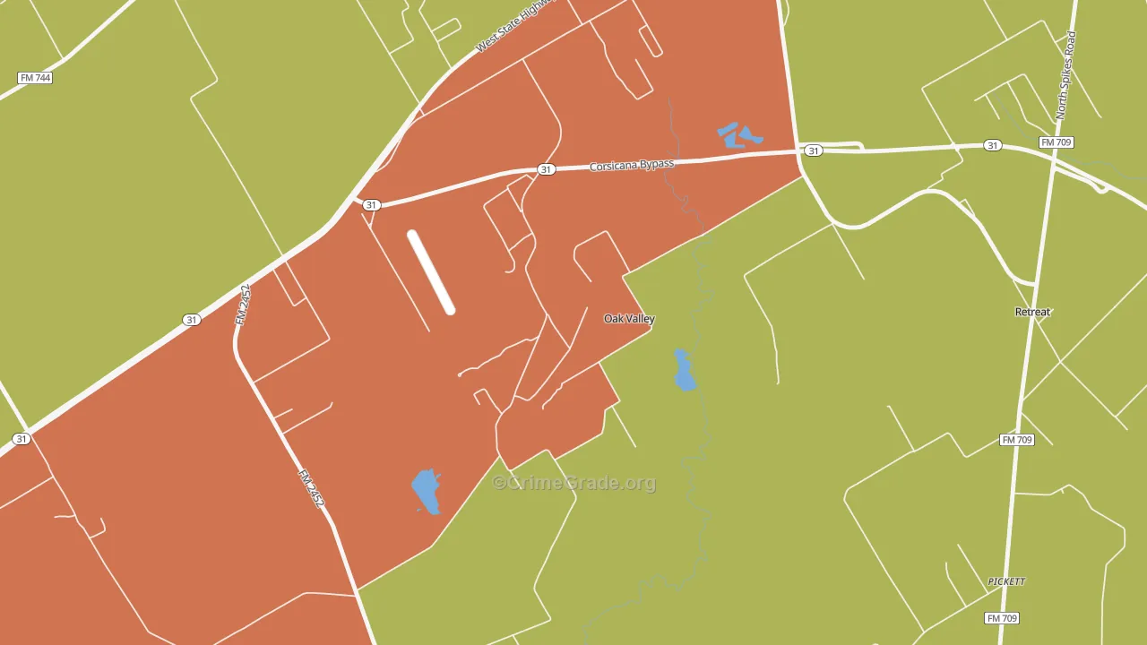 Oak Valley, TX Map of Arson Rates