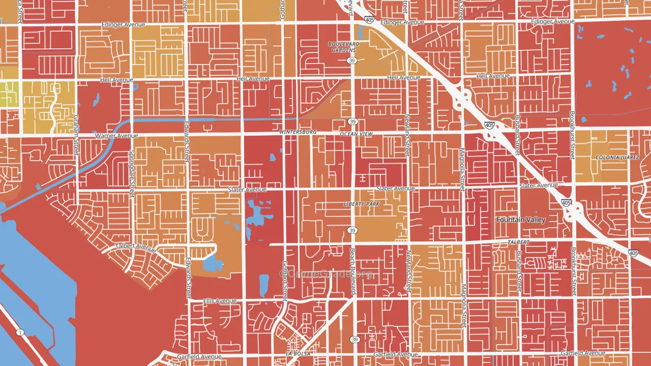 Oak View, Huntington Beach, CA Map of Arson Rates