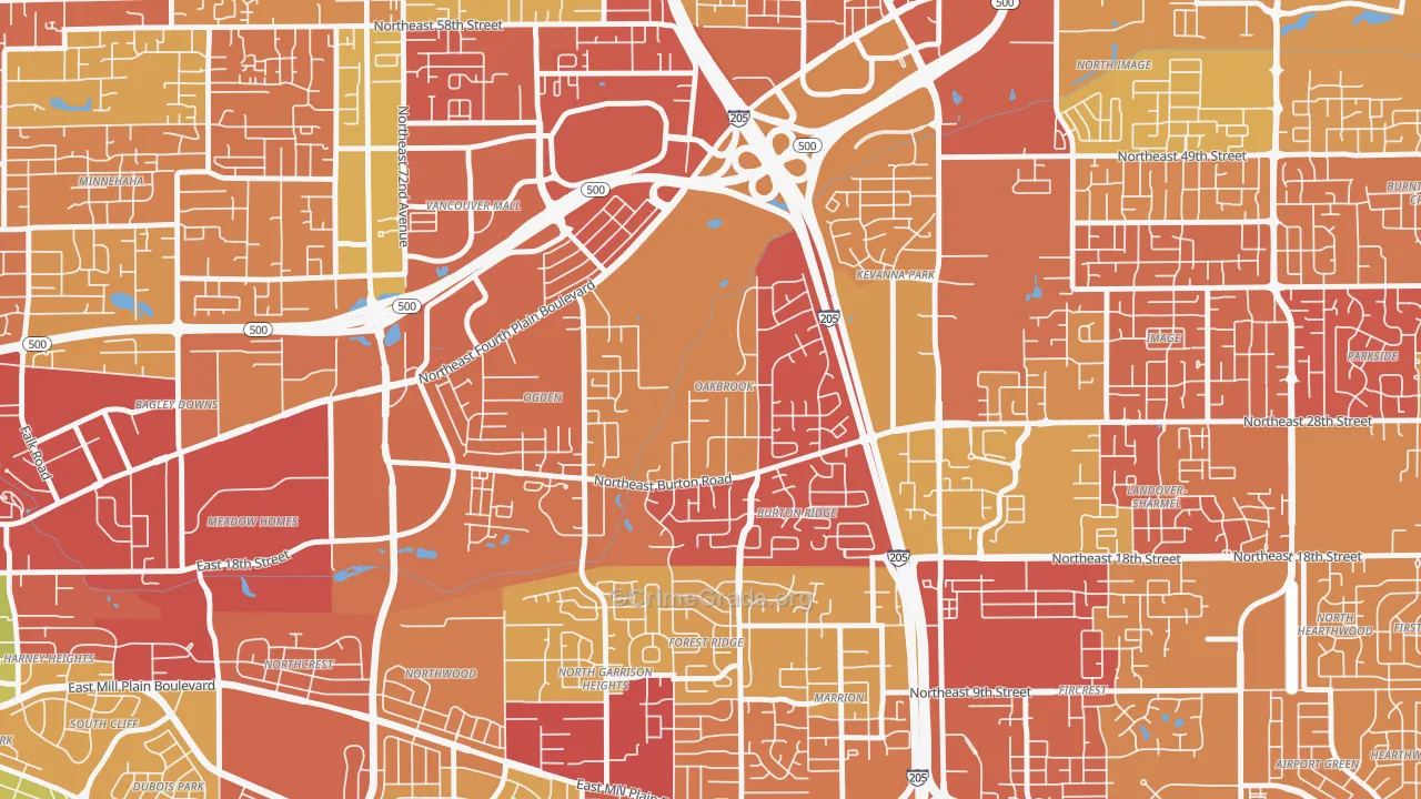 Oakbrook, Vancouver, WA Map of Arson Rates