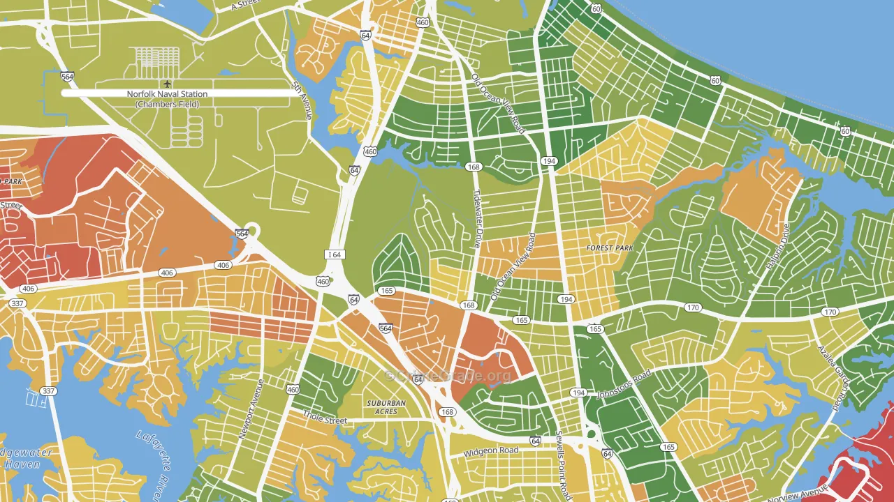 Oakdale Farms, Norfolk, VA Map of Arson Rates