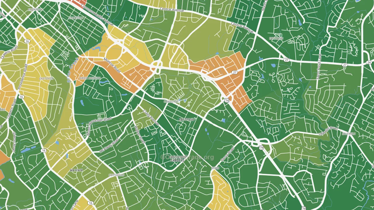 Oakhurst, Charlotte, NC Map of Arson Rates