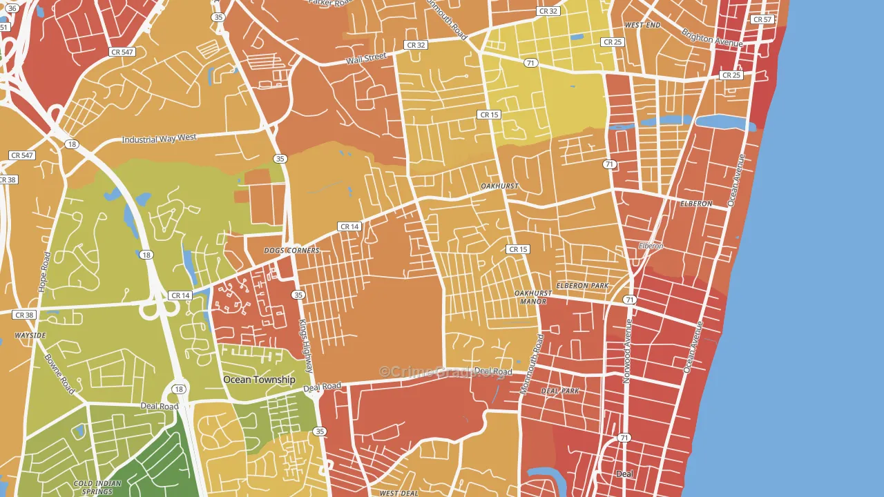 Oakhurst, NJ Map of Arson Rates
