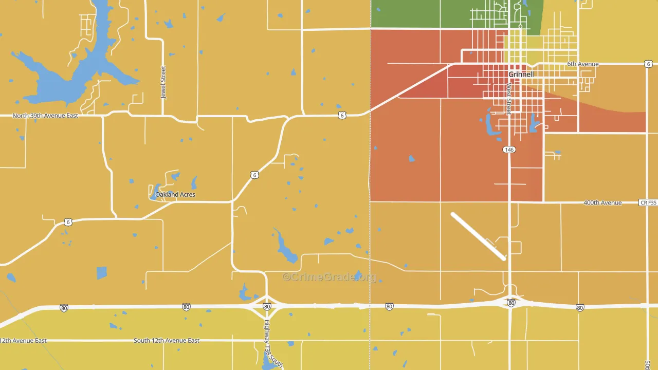 Oakland Acres, IA Map of Arson Rates