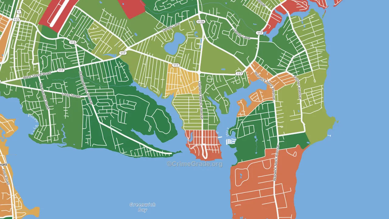 Oakland Beach, Warwick, RI Map of Arson Rates