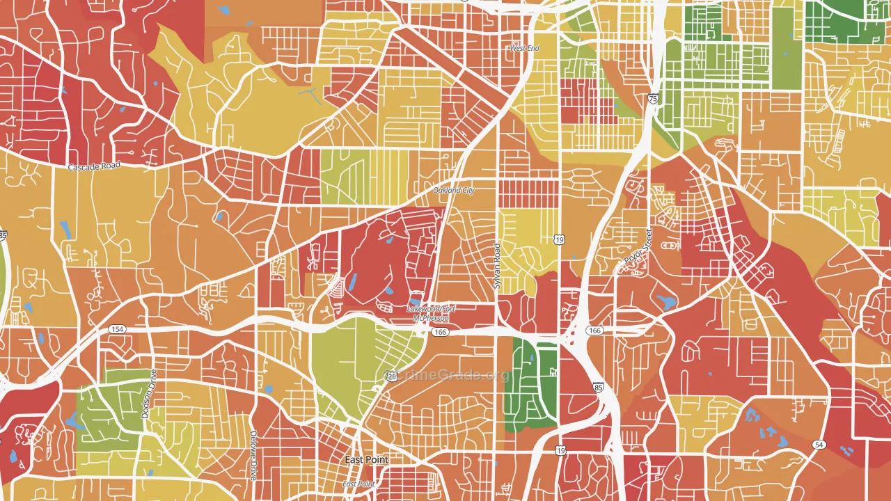 Oakland City, Atlanta, GA Map of Arson Rates