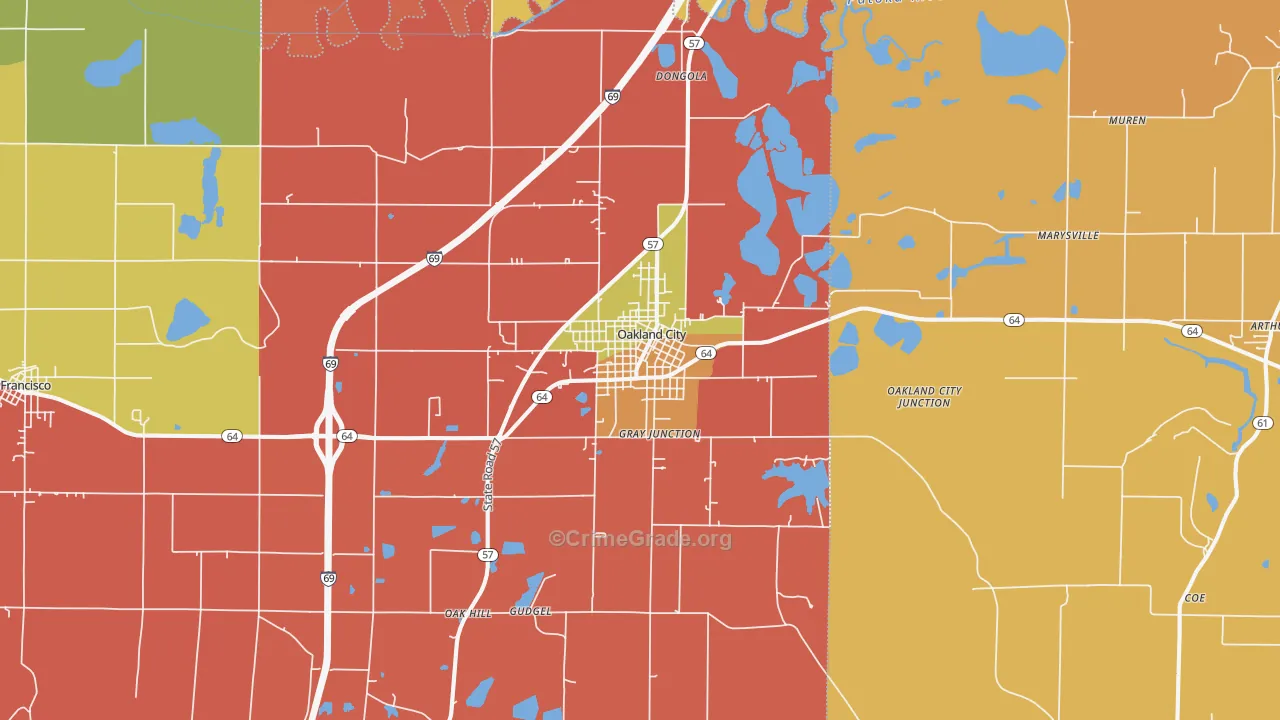 Oakland City, IN Map of Arson Rates